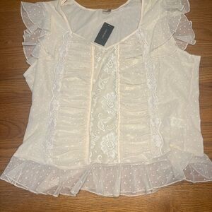 Lane Bryant White Flutter Sleeve Blouse with Ruffled Details